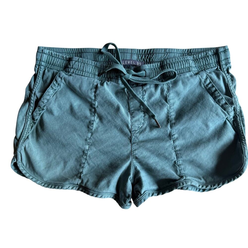 Level 99 Women's Green Drawstring Dolphin Hem Pull-On Shorts Cottagecore Sz L